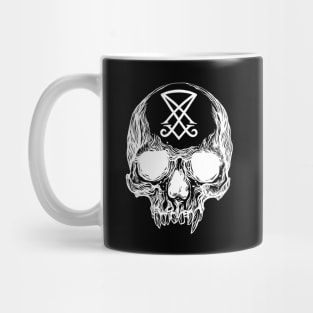 Human skull with Sigil of Lucifer Mug